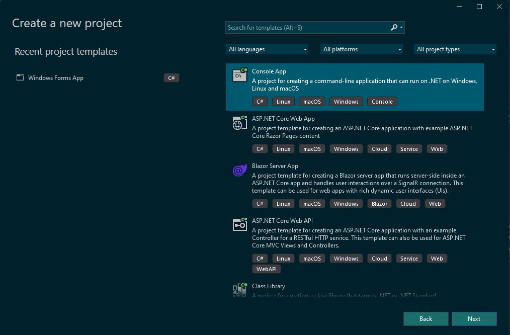 Image showing what project to create