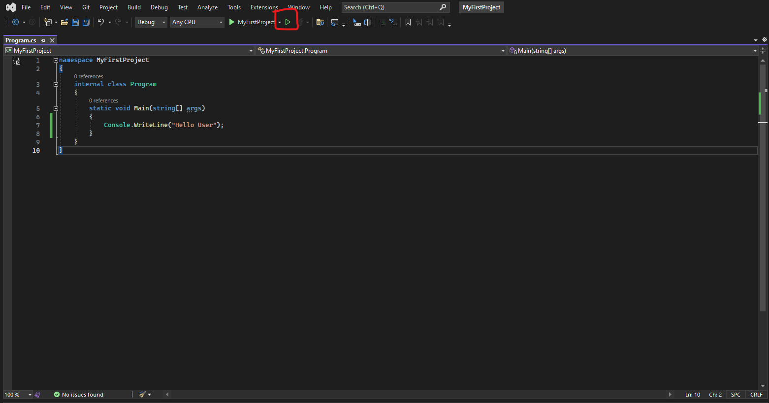 Image showing which button to click in order to run the program